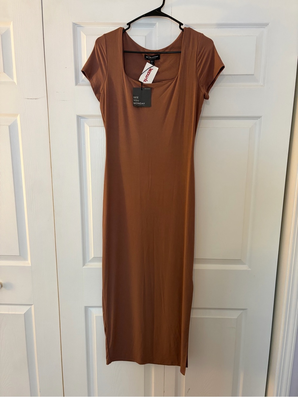 See You Monday Rust Brown Scoop Neck Midi Dress